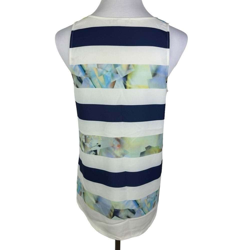 Kenar Lightwieght Scoop Neck Sleeveless Blouse Women's Medium White Navy Green - Picture 2 of 8